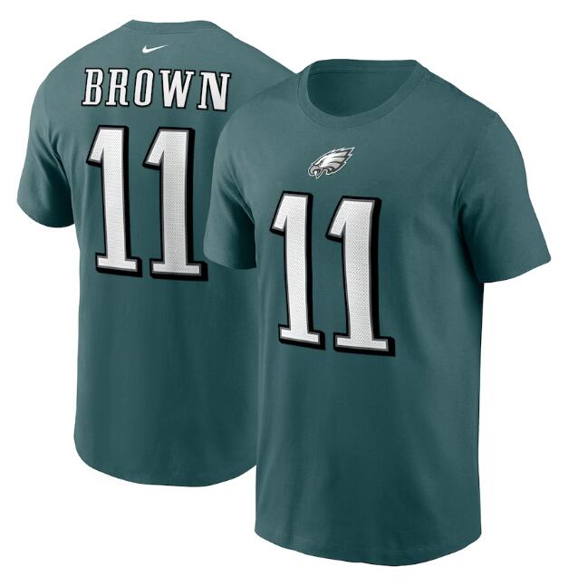 Men's Green Philadelphia Eagles #11 A. J. Brown 2022 Name & Number T-Shirt